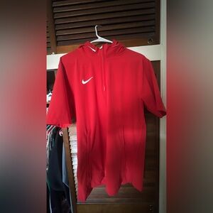 Nike Red Short-Sleeve Half-Zip Hoodie Pullover